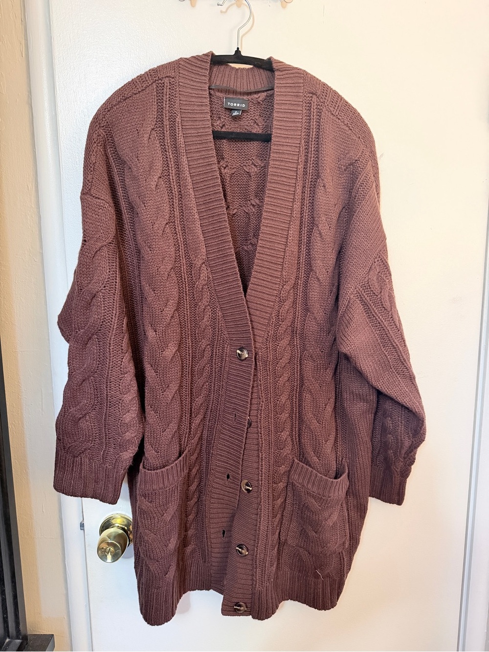 Torrid Chocolate Brown Cable Knit Button-Front Cardigan Sweater